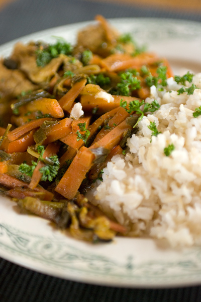 Porc sauté et carottes épicées